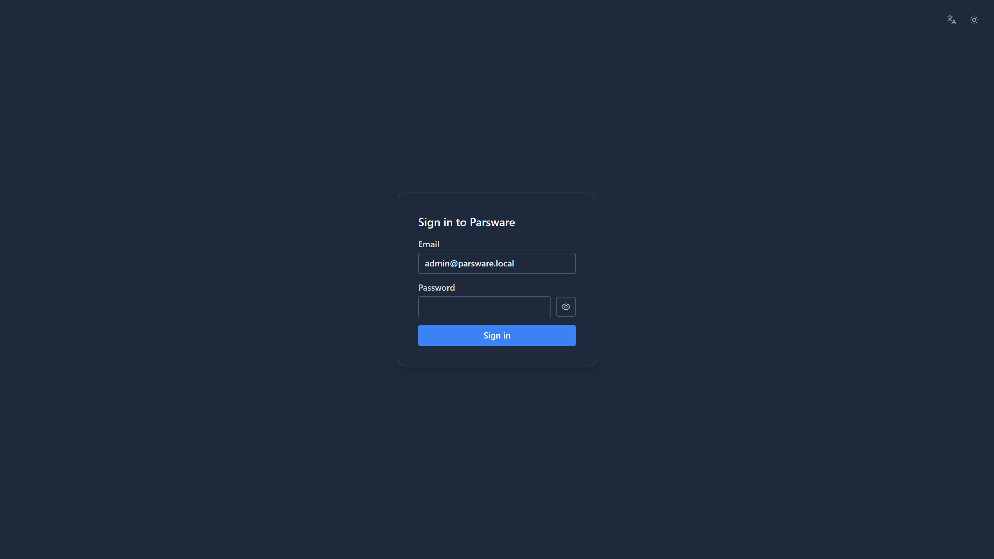 The Sign in to Parsware page, with the email already filled in
