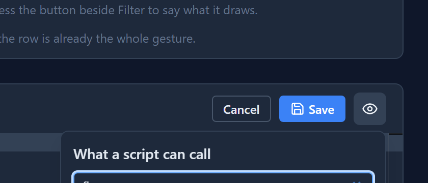 The panel with floor typed in the search box. The only result is under MODULE MATH: Needs import 'math' at the top of the script. floor(x: number) → number