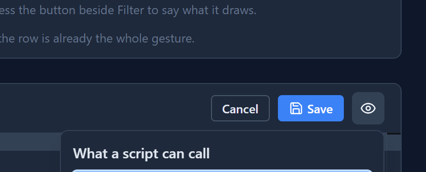 The panel with getRecord typed in the search box, and Nothing matches that. below it