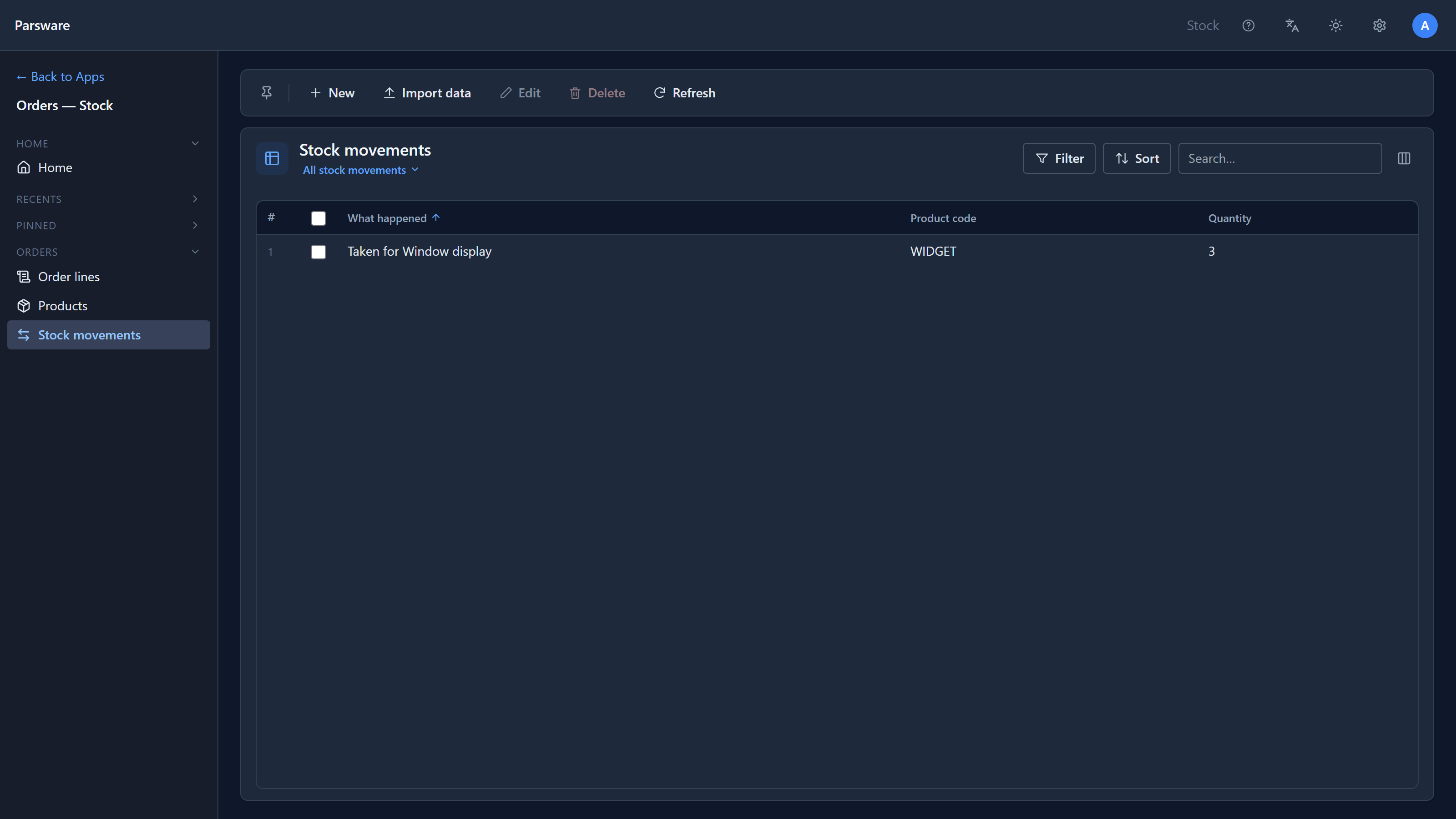 The Stock movements list: Taken for Window display, WIDGET, 3