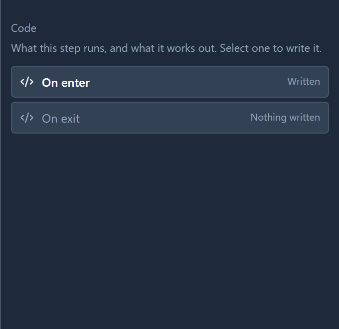 The Code section of a script task: On enter, written, and On exit, nothing written
