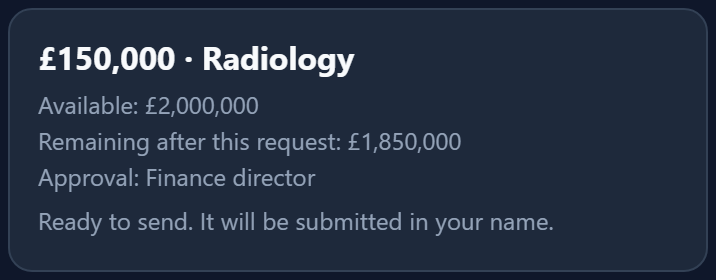 The panel for £150,000: Approval: Finance director