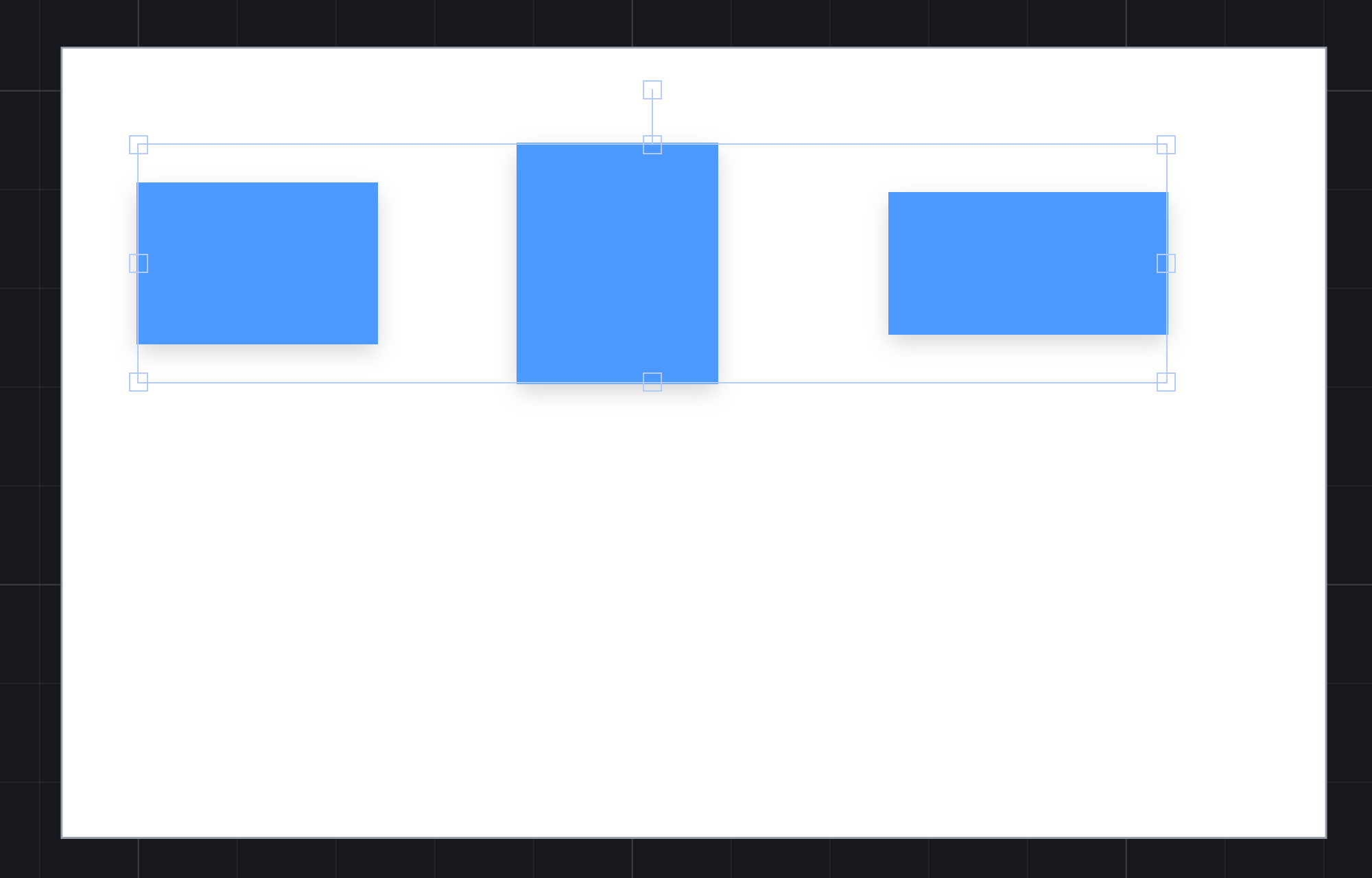 The same three rectangles, their middles now on one horizontal line