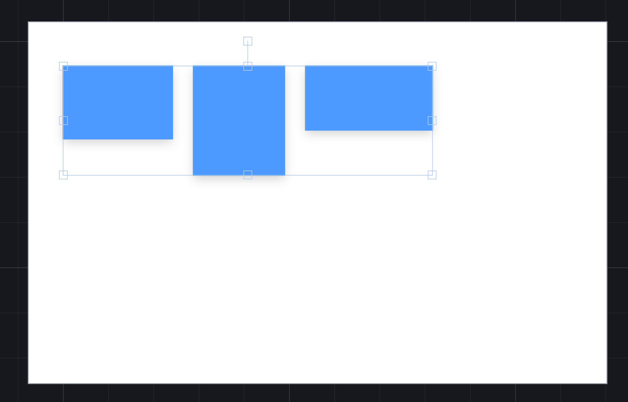 The three rectangles in a row, 24 apart, their tops level