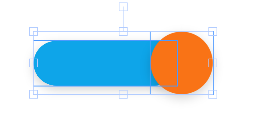A blue rounded bar and an orange circle overlapping its right end, both selected