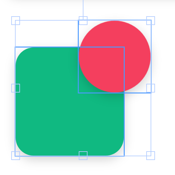 A green rounded square with a red circle over its top right corner
