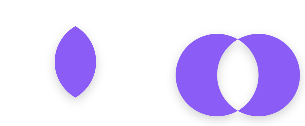 On the left, a purple lens shape. On the right, two purple crescents with the shape of the lens missing between them