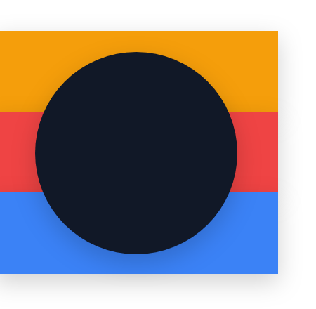 Three horizontal stripes, orange, red and blue, with a dark circle drawn over the middle