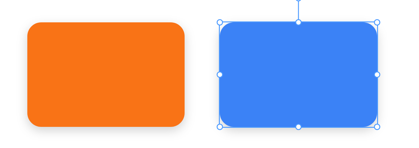 An orange rounded rectangle, and a blue one selected