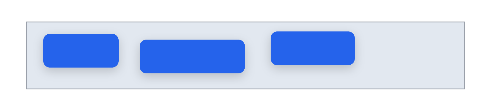 A grey bar with three blue tabs of different widths, at slightly different heights and spacing