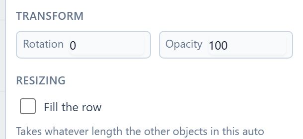Resizing with an unticked box, Fill the row, and the start of its explanation
