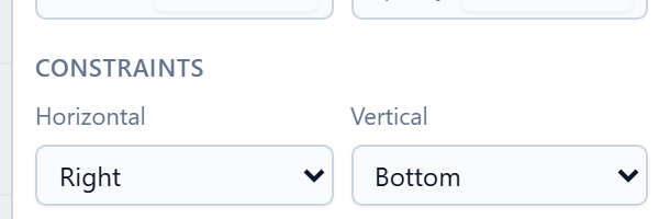 The Constraints section: Horizontal set to Right, Vertical set to Bottom