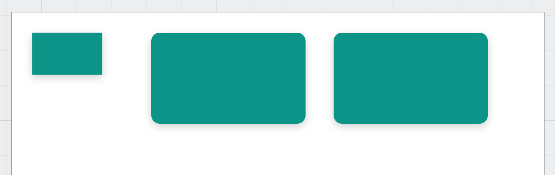 A small teal rectangle and two teal cards