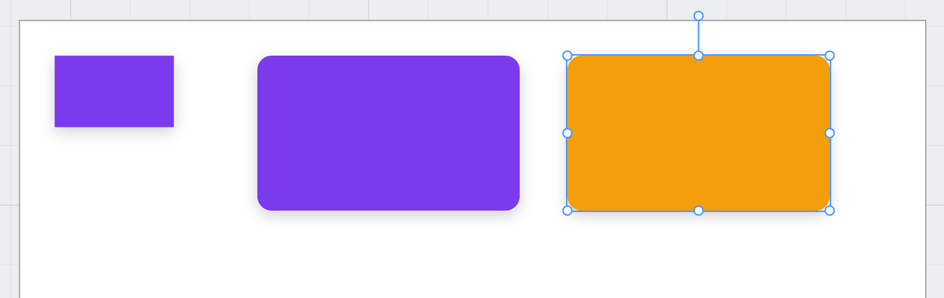 Two violet shapes and one orange card