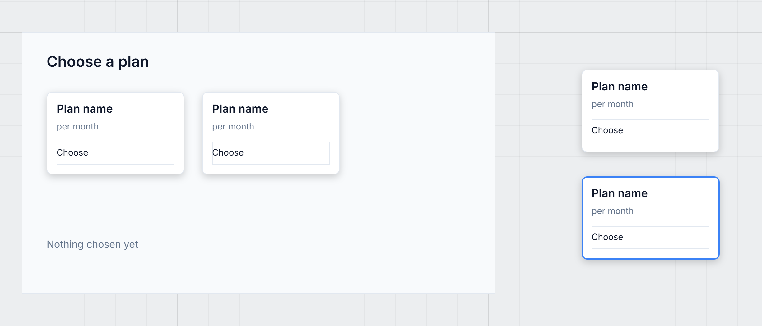 The original card beside the screen, and under it the hover copy with a blue border