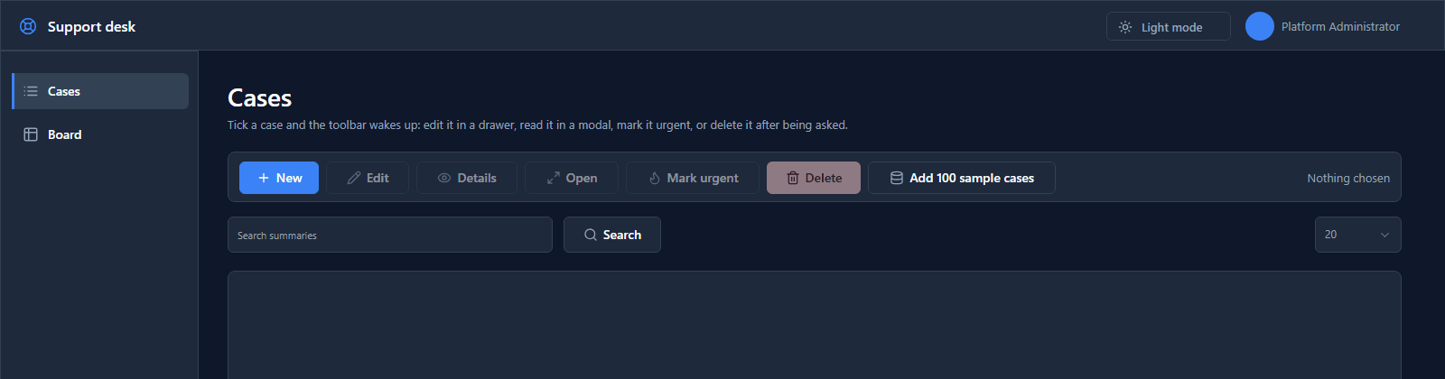 The Support desk app, opened from the welcome screen's link