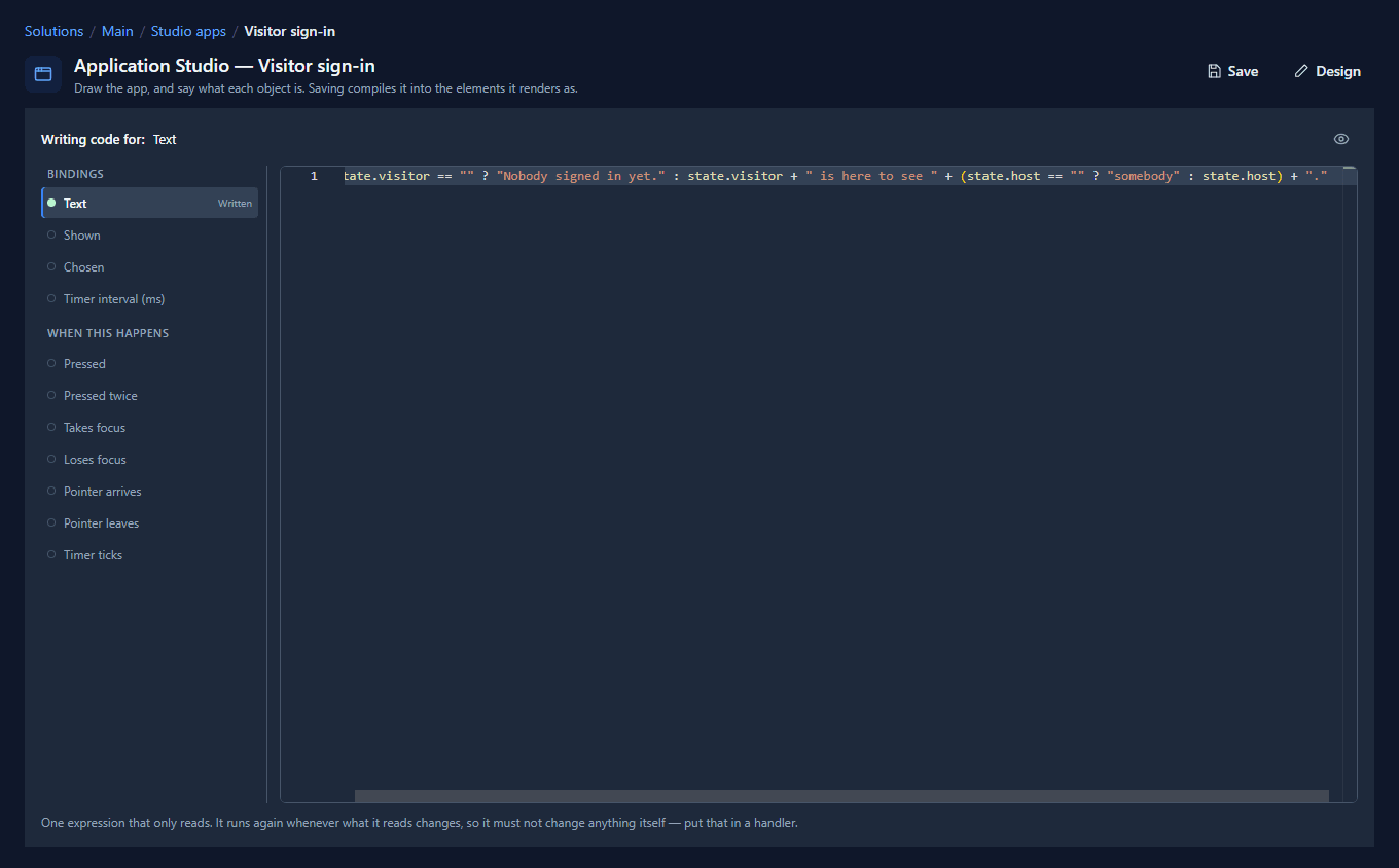 The code page for Summary: Text marked Written, with the expression in the editor