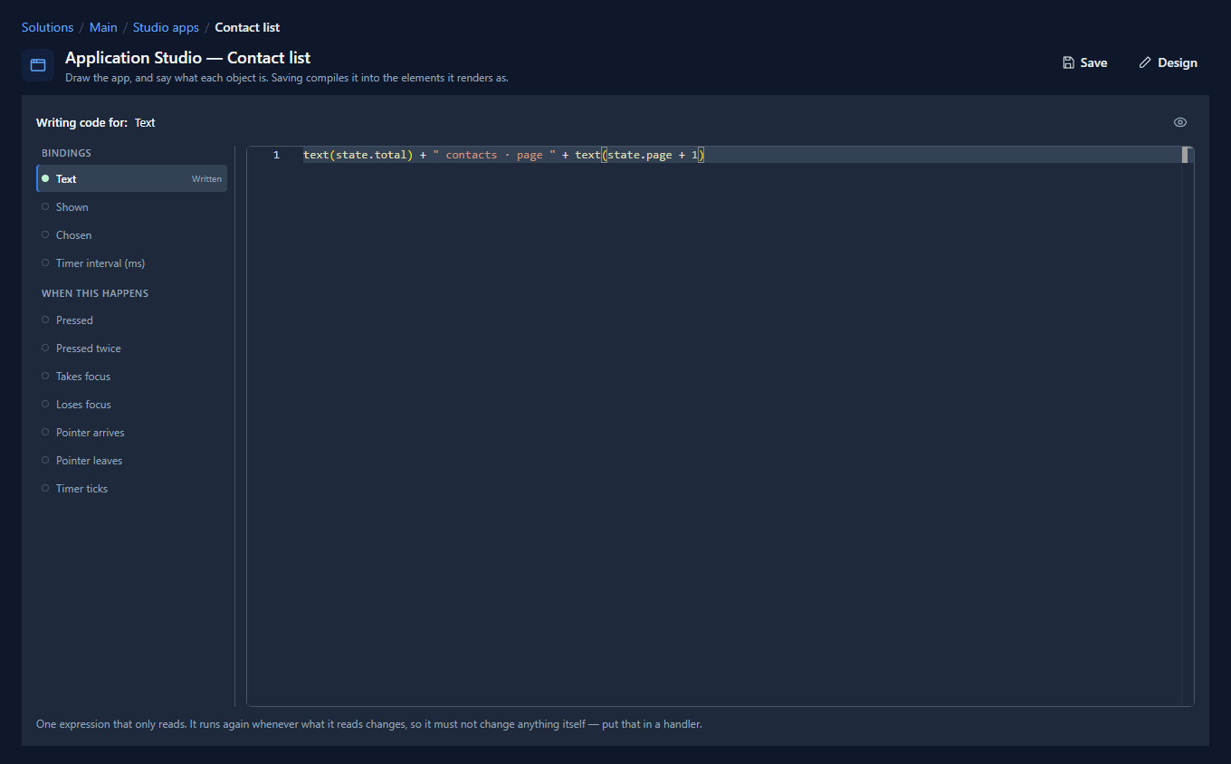 The code page for Count: Text marked Written, with the binding in the editor