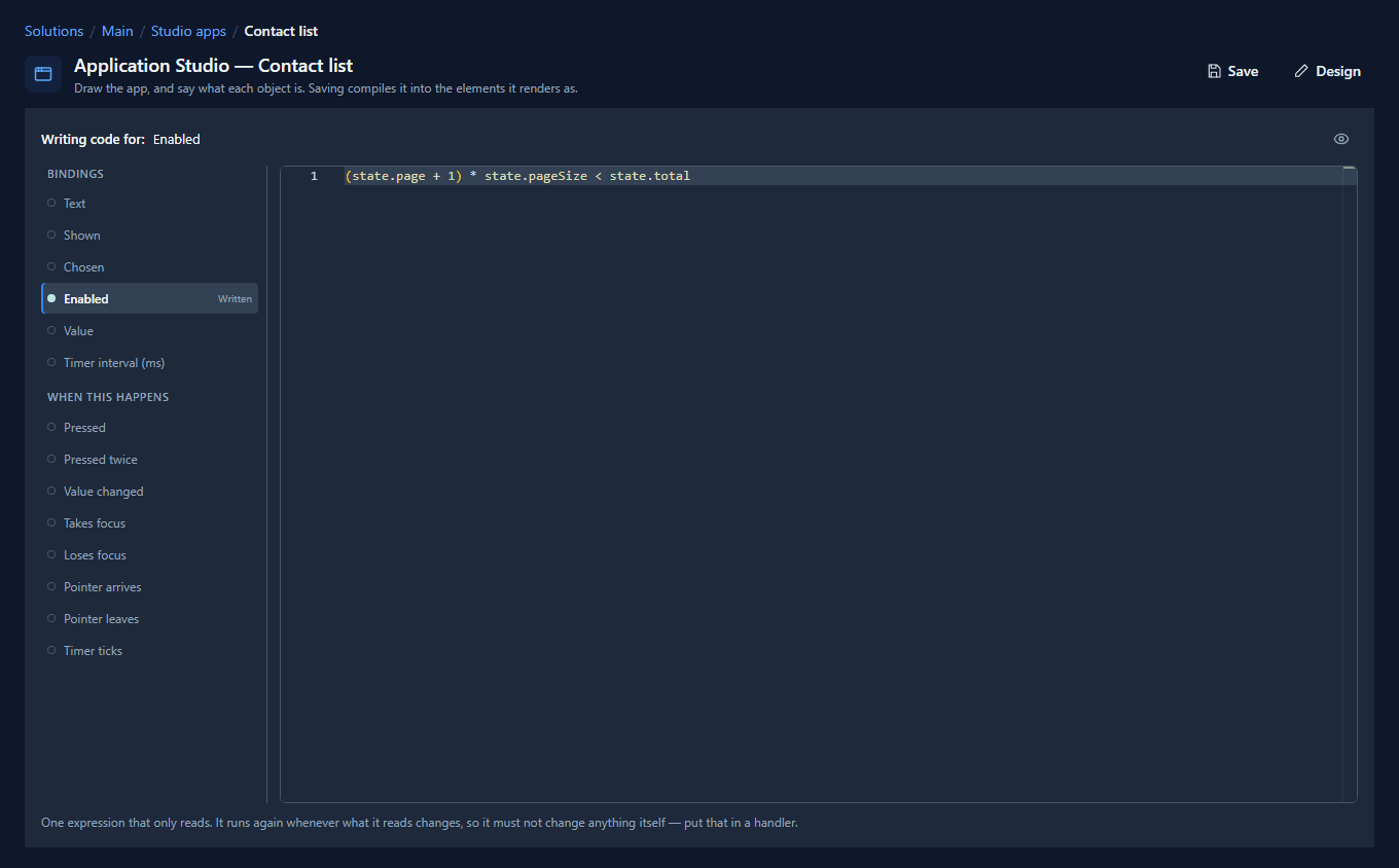 The code page for Next: Enabled marked Written, with the comparison in the editor