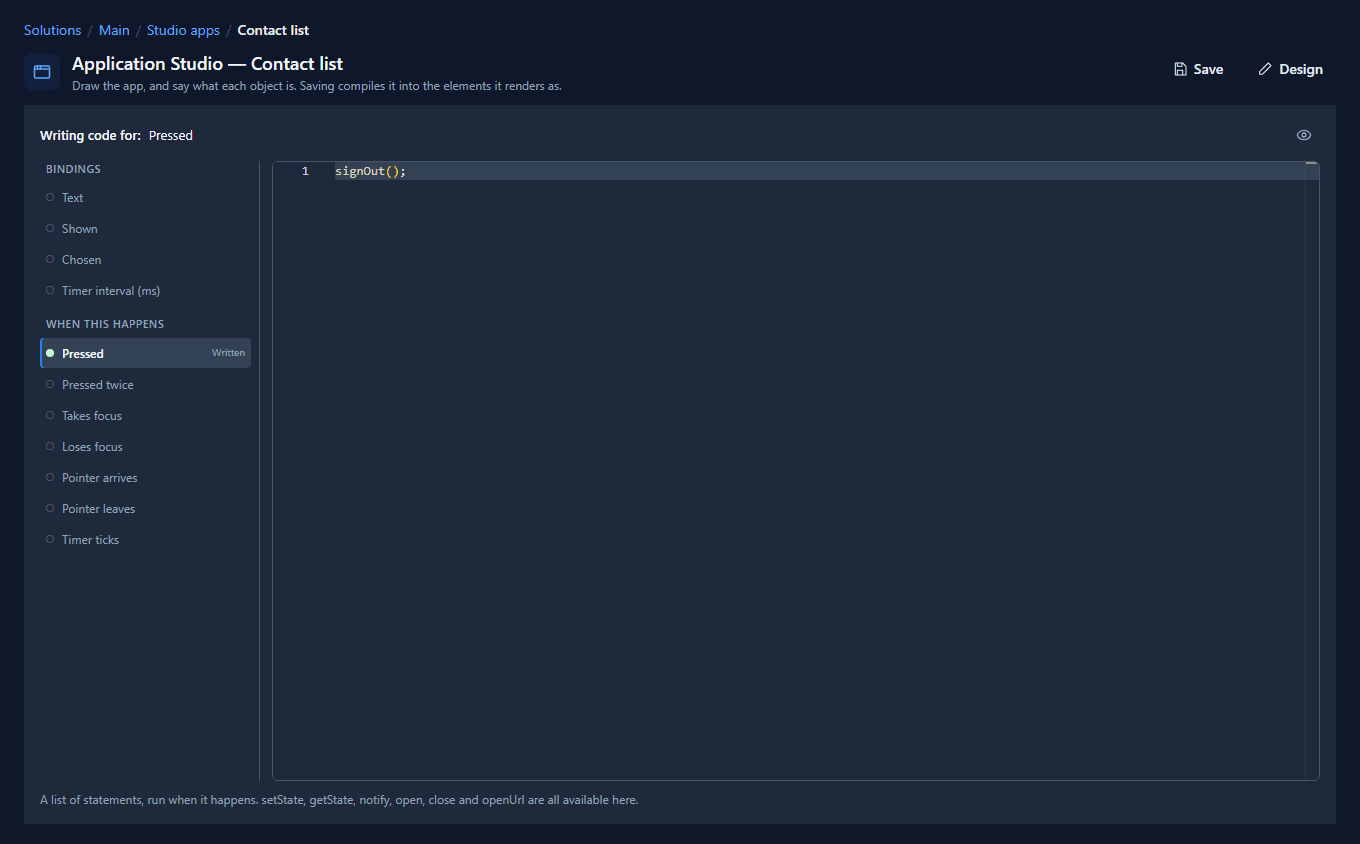Writing code for Pressed: signOut();