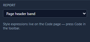 The Report tab with Page header band chosen
