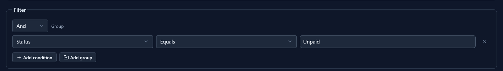 The Filter: Status Equals Unpaid