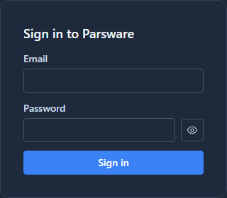 Sign in to Parsware with empty Email and Password boxes