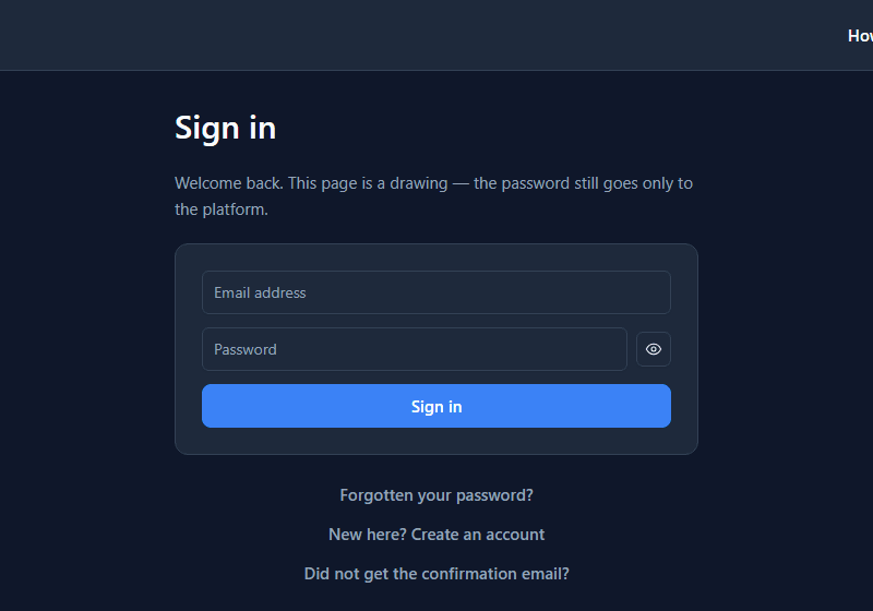 Northwind support: Sign in, with links to create an account and to resend the confirmation email