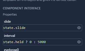 Component interface, Properties: slide is state.slide, interval is state.held ? 0 : 5000