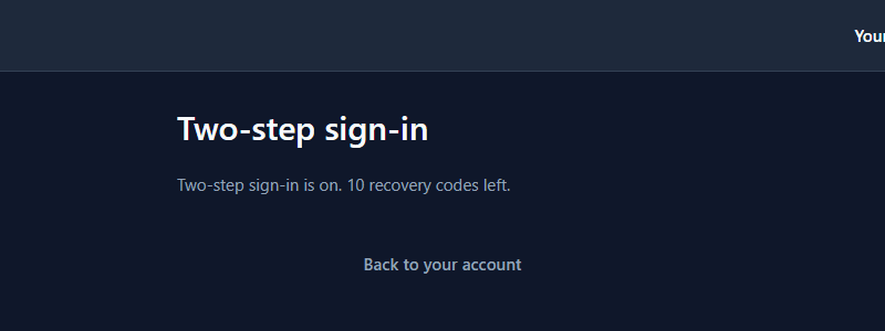 Two-step sign-in is on. 10 recovery codes left.