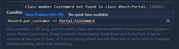 The condition with Portal.Custommrd underlined, and: Class member Custommrd not found in class #host:Portal