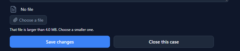 The file picker with No file and the message That file is larger than 4.0 MB. Choose a smaller one.